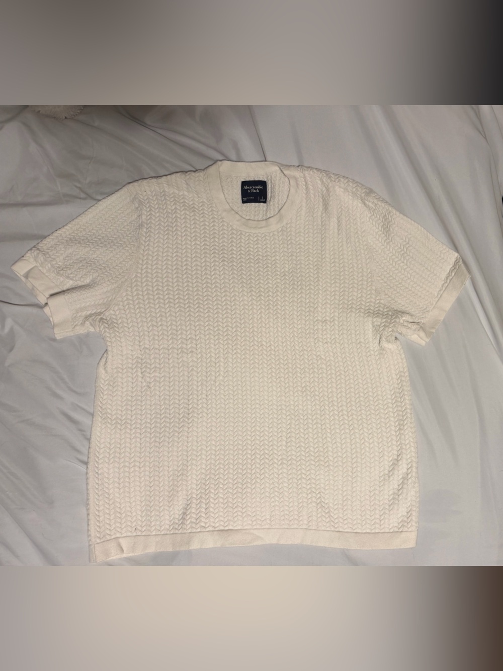 Abercrombie & Fitch Cream Cable-Knit Short-Sleeve Crewneck Sweater